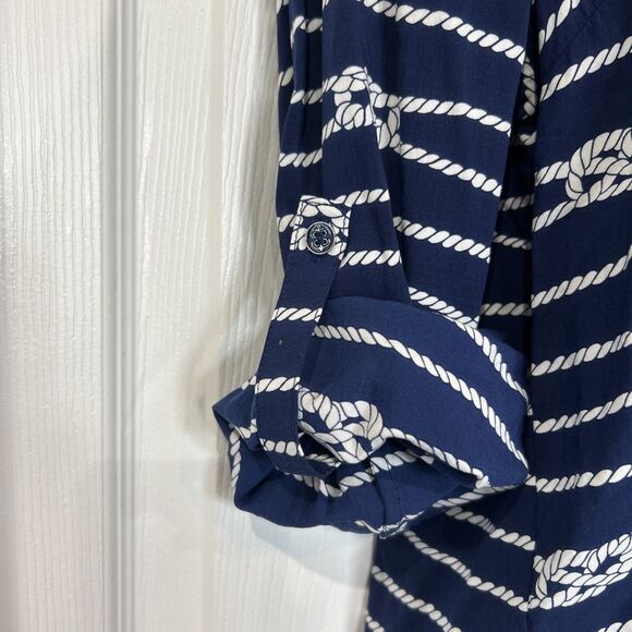 Talbots Nautical Sailor Knot Blue Tunic Blouse Top Womens XL Petite - Picture 9 of 13
